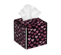Mexpekil Tissue Box Holder, Glitter And Pink Hearts Leather Square Tissue Box Covers Cube, Home Tissues Cover Case Paper Holder Desk Organiser for Office Car Hotel