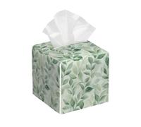 Mexpekil Tissue Box Holder, Watercolor Leaves Green Leather Square Tissue Box Covers Cube, Home Tissues Cover Case Paper Holder Desk Organiser for Office Car Hotel