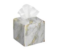 Mexpekil Tissue Box Holder, White Gold Marble Print Leather Square Tissue Box Covers Cube, Home Tissues Cover Case Paper Holder Desk Organiser for Office Car Hotel