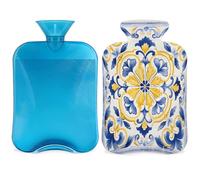 Mexpekil Traditional Tiles Floral Ornament Hot Water Bottle with Cover, 2L PVC Hot Water Bag for Pain Relief, Feet, Back, Warmth