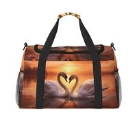 Mexpekil Travel Duffel Bag Love Swan Sunset Art Carry On Tote Bags for Women Men Sport Gym Duffel Lightweight Weekender Overnight Bag with Shoulder Strap