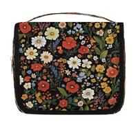Mexpekil Travel Hanging Toiletry Bag for Women Boho Wild Flowers Plant Large Wash Bag Portable Makeup Cosmetic Organiser Bags for Girls Boys