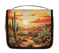 Mexpekil Travel Hanging Toiletry Bag for Women Desert Cactus Sunset Large Wash Bag Portable Makeup Cosmetic Organiser Bags for Girls Boys