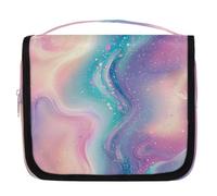Mexpekil Travel Hanging Toiletry Bag for Women Glitter Abstract Pink Blue Large Wash Bag Portable Makeup Cosmetic Organiser Bags for Girls Boys