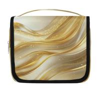 Mexpekil Travel Hanging Toiletry Bag for Women Golden Abstract Lines Large Wash Bag Portable Makeup Cosmetic Organiser Bags for Girls Boys