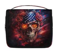 Mexpekil Travel Hanging Toiletry Bag for Women Growing Skull Roses Large Wash Bag Portable Makeup Cosmetic Organiser Bags for Girls Boys