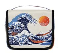 Mexpekil Travel Hanging Toiletry Bag for Women Japanese Waves Large Wash Bag Portable Makeup Cosmetic Organiser Bags for Girls Boys