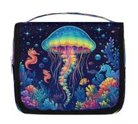 Mexpekil Travel Hanging Toiletry Bag for Women Jellyfish Seahorse Coral Neon Large Wash Bag Portable Makeup Cosmetic Organiser Bags for Girls Boys