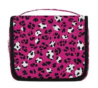 Mexpekil Travel Hanging Toiletry Bag for Women Leopard Print Rose Red Large Wash Bag Portable Makeup Cosmetic Organiser Bags for Girls Boys