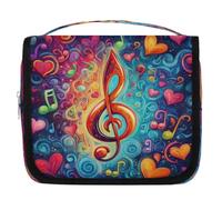 Mexpekil Travel Hanging Toiletry Bag for Women Music Note Hearts Neon Large Wash Bag Portable Makeup Cosmetic Organiser Bags for Girls Boys
