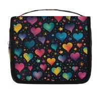 Mexpekil Travel Hanging Toiletry Bag for Women Neon Galaxy Hearts Large Wash Bag Portable Makeup Cosmetic Organiser Bags for Girls Boys