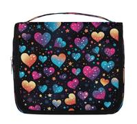 Mexpekil Travel Hanging Toiletry Bag for Women Neon Stars Hearts Large Wash Bag Portable Makeup Cosmetic Organiser Bags for Girls Boys