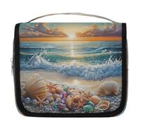 Mexpekil Travel Hanging Toiletry Bag for Women Pearl Shell Waves Large Wash Bag Portable Makeup Cosmetic Organiser Bags for Girls Boys