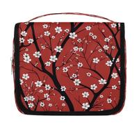 Mexpekil Travel Hanging Toiletry Bag for Women Red Cherry Blossom Large Wash Bag Portable Makeup Cosmetic Organiser Bags for Girls Boys