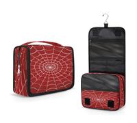 Mexpekil Travel Hanging Toiletry Bag for Women Red Spider Web Pattern Large Wash Bag Portable Makeup Cosmetic Organiser Bags for Girls Boys