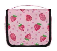 Mexpekil Travel Hanging Toiletry Bag for Women Strawberry Pink Dot Large Wash Bag Portable Makeup Cosmetic Organiser Bags for Girls Boys