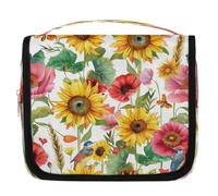 Mexpekil Travel Hanging Toiletry Bag for Women Sunflower Red Floral Large Wash Bag Portable Makeup Cosmetic Organiser Bags for Girls Boys