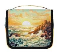 Mexpekil Travel Hanging Toiletry Bag for Women Sunset Waves Large Wash Bag Portable Makeup Cosmetic Organiser Bags for Girls Boys