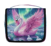 Mexpekil Travel Hanging Toiletry Bag for Women Swan_ Pink Wings Galaxy Large Wash Bag Portable Makeup Cosmetic Organiser Bags for Girls Boys