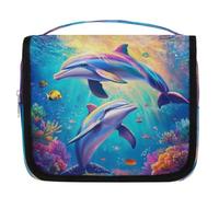 Mexpekil Travel Hanging Toiletry Bag for Women Two Dolphins Swimming Large Wash Bag Portable Makeup Cosmetic Organiser Bags for Girls Boys