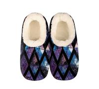 Mexpekil Triangles Space Women's & Men's Slippers with Fluffy Collar Winter Warm House Slippers Anti-Slip Indoor House Shoes Gifts for Mum Dad (Sizes UK 10-11)