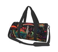Mexpekil Tribe Magic Mushroom Foldable Gym Bag Carry On Travel Duffle Bags Waterproof Woman Men Hand Luggage Bag Large Weekend Overnight Bags for Sports Dance with Removable Strap