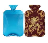 Mexpekil Troditional Chinese Animal Dragon Hot Water Bottle with Cover, 2L PVC Hot Water Bag for Pain Relief, Feet, Back, Warmth