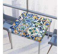 Mexpekil Troditional Spanish Tile Pattern Square Tablecloth with Elastic Edgs, Waterproof Fitted Table Cover Cloth 86x86 cm for Dining Kitchen Table