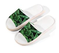 Mexpekil Tropical Banana Leaf Green Linen Slippers for Women Men Non-Slip House Shoes Open Toe Summer Sliders Slip on Indoor Outdoor Slipper (7-8)