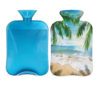 Mexpekil Tropical Beach Coconut Tree Hot Water Bottle with Cover, 2L PVC Hot Water Bag for Pain Relief, Feet, Back, Warmth