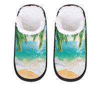 Mexpekil Tropical Beach Palm Trees Fluffy Slippers for Women Men M