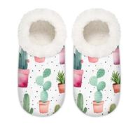 Mexpekil Tropical Cactus Tree Polka Dots Women's Slippers Size 5-6 Soft Fuzzy House Slipper Non Slip Home Shoes for Women Men Ladies