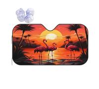 Mexpekil Tropical Coconut Tree Pink Bird Car Windscreen Sun Shade, Windshiled Sunshade Front Windows Sun Visor UV Protector Cover, 140X76 cm