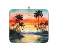 Mexpekil Tropical Coconut Tree Seaside Dish Drying Mat 16x18 in, Absorbent Kitchen Counter Mats Dish Drainer Pad, Quick Dry Coffee Bar Mat