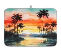 Mexpekil Tropical Coconut Tree Seaside Dish Drying Mat 18x24 in, Absorbent Kitchen Counter Mats Dish Drainer Pad, Quick Dry Coffee Bar Mat