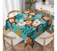 Mexpekil Tropical Palm Leaves Monkey Banana Square Table Cloth 140x140 cm Washable Stain Resistant Tablecloth Decorative Table Cover for Dining Party