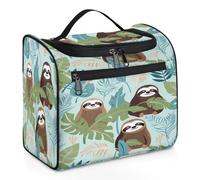 Mexpekil Tropical Palm Leaves Sloth Hanging Toiletry Bag for Women Men Large Waterproof Makeup Cosmetic Wash Bag for Travel