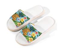 Mexpekil Tropical Pineapple Leaf Linen Slippers for Women Men Non-Slip House Shoes Open Toe Summer Sliders Slip on Indoor Outdoor Slipper (7-8)