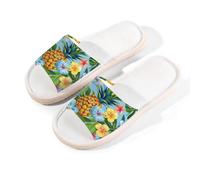 Mexpekil Tropical Pineapple Leaves Slippers for Women Men, Leaf Open Toe House Shoes Memory Foam Linen Slippers Summer Sliders for Indoor Outdoor, L