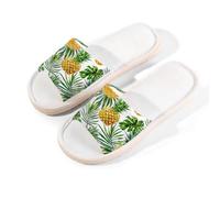 Mexpekil Tropical Pineapples Leaf Linen Slippers for Women Men Non-Slip House Shoes Open Toe Summer Sliders Slip on Indoor Outdoor Slipper (8.5-9)
