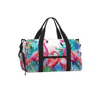 Mexpekil Tropical Pink Flamingo Gym Bag with Shoe Compartment Waterproof Duffel Bag Large Overnight Weekend Bags Travel Holdall for Women Men Teens