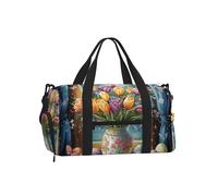 Mexpekil Tulips Vase Eggs Moon Gym Bag with Shoe Compartment Waterproof Duffel Bag Large Overnight Weekend Bags Travel Holdall for Women Men Teens