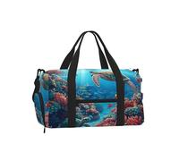 Mexpekil Turtle Coral Sea Gym Bag with Shoe Compartment Waterproof Duffel Bag Large Overnight Weekend Bags Travel Holdall for Women Men Teens