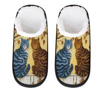 Mexpekil Two Cats Sitting Fluffy Slippers for Women Men M