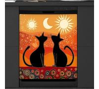 Mexpekil Two Cats Sitting On Roof Dishwasher Magnet Cover 21x26 in, Decorative Waterproof Dishwasher Magnetic Cover Sticker for Kitchen Appliances