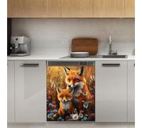 Mexpekil Two Red Foxes Dishwasher Magnet Cover 21x26Inch Decorative Dish Washer Sticker for Front Door Waterproof Kitchen Appliance Panel Magnetic Decal