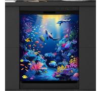 Mexpekil Underwater Dolphin Coral Dishwasher Magnet Cover 21x26Inch Decorative Dish Washer Sticker for Front Door Waterproof Kitchen Appliance Panel Magnetic Decal