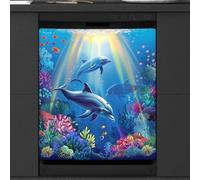 Mexpekil Underwater Dolphin Dishwasher Magnet Cover 21x26Inch Decorative Dish Washer Sticker for Front Door Waterproof Kitchen Appliance Panel Magnetic Decal