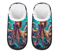 Mexpekil Underwater Orange Octopus Fluffy Slippers for Women Men L