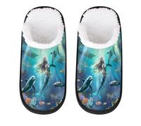 Mexpekil Underworld Mermaid,Ocean Sea Fluffy Slippers for Women Men L